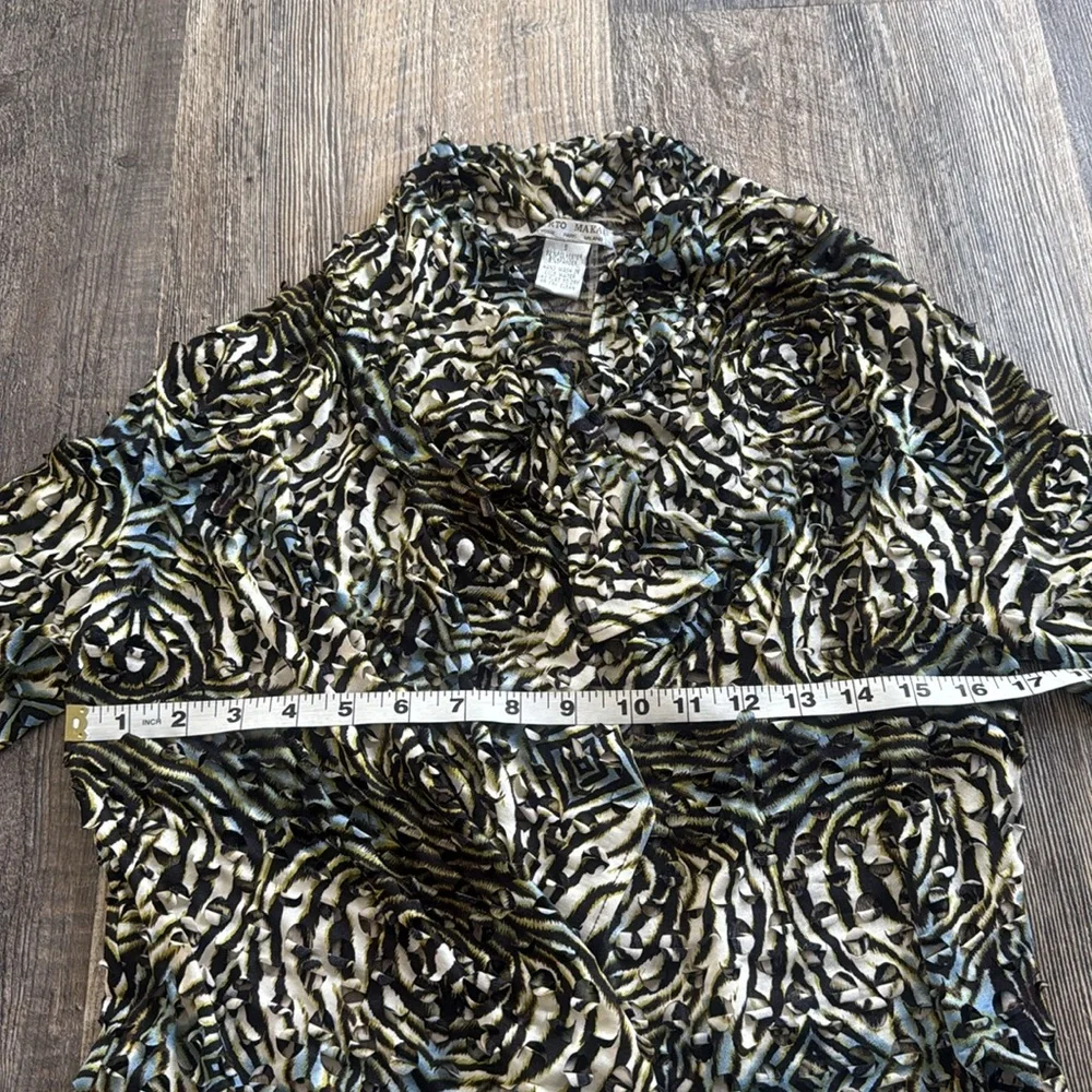 ALBERTO MAKALI Animal Print Eyelet Open Front Draped Cardigan Women Size Small - Picture 5 of 12